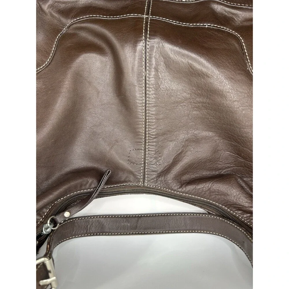 Fossil Vintage Brown Leather Hobo Bag Purse Shoulder Handbag White Stitching